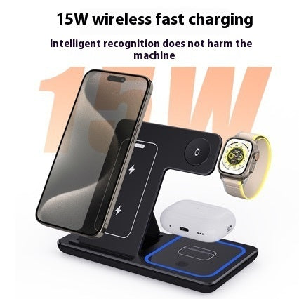 3 In 1 LED Fast Wireless Charger Stand Foldable Charging Station.